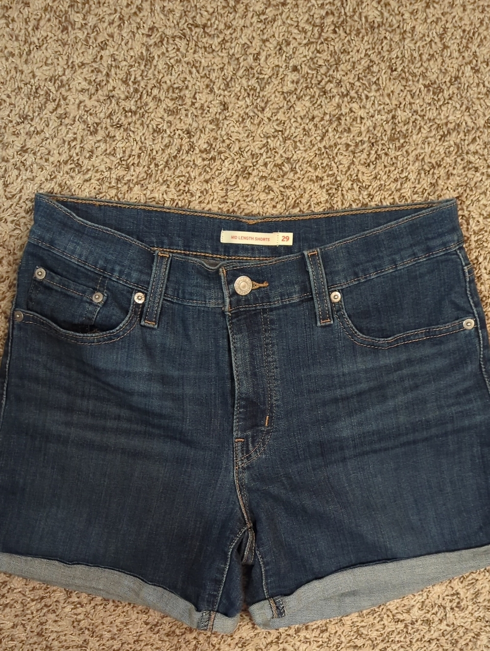 Levi's Women's Dark Blue Denim Mid-Length Shorts